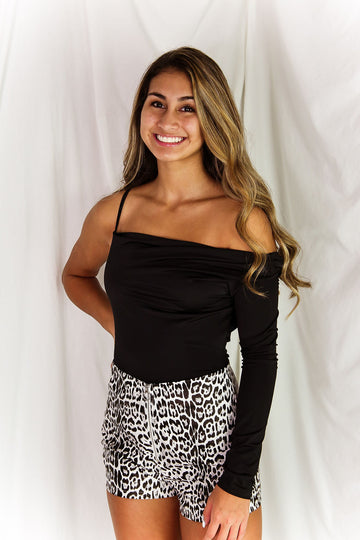 Purple Cowl Neck One Shoulder Bodysuit