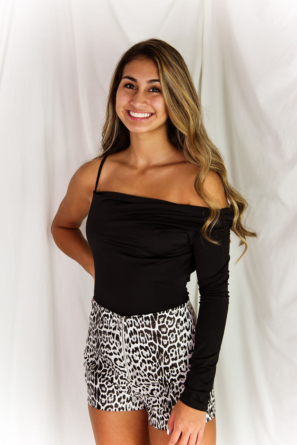 Black Cowl Neck One Shoulder Bodysuit