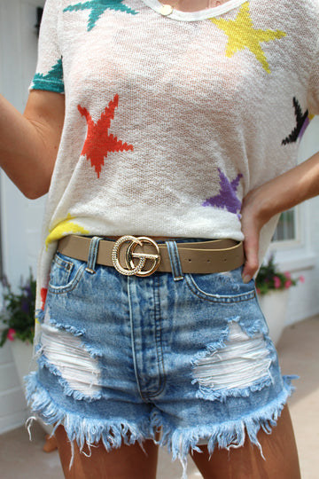 Rhinestone Studded Taupe GG Belt
