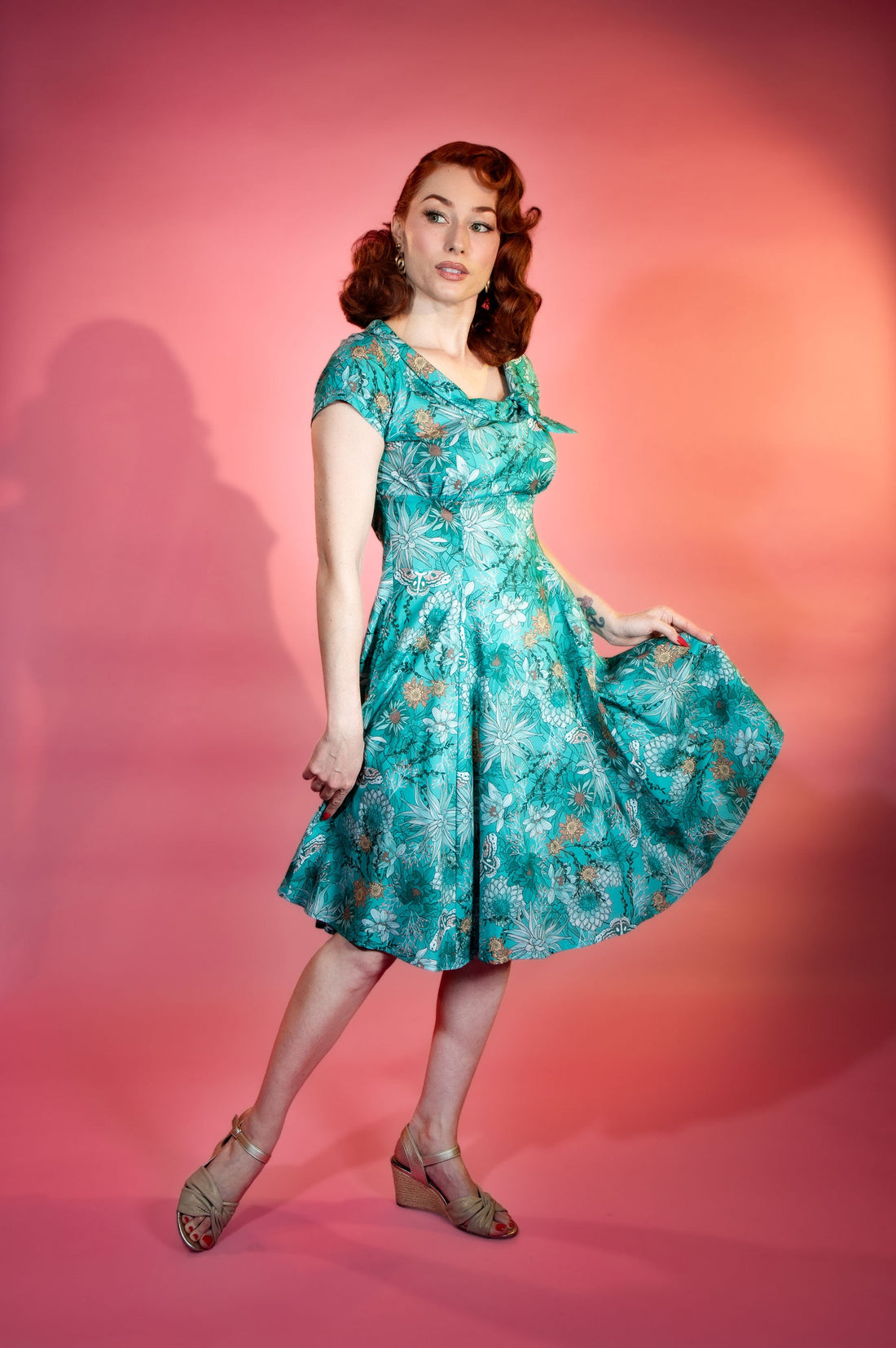 Beverly Dress- Teal Dahlia