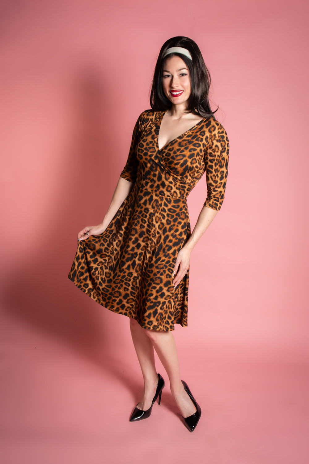 Joanie Knit Dress 3/4 Sleeve - Leopard Rib Knit *sale