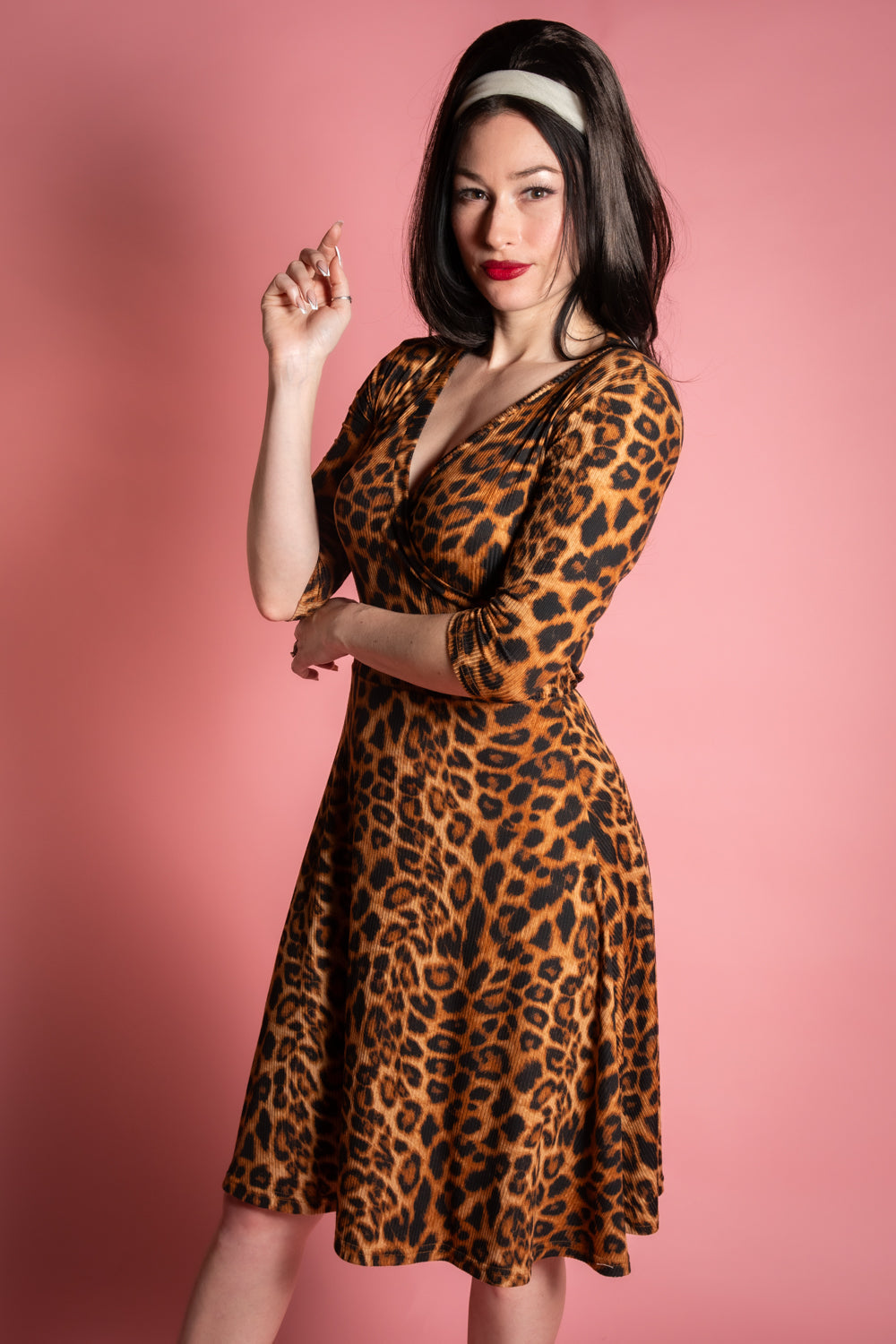 Joanie Knit Dress 3/4 Sleeve - Leopard Rib Knit *sale