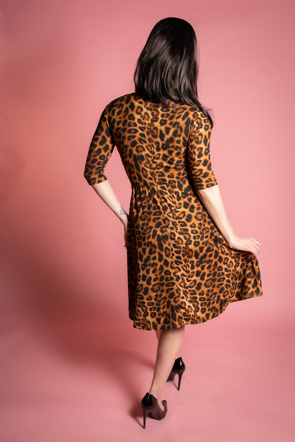 Joanie Knit Dress 3/4 Sleeve - Leopard Rib Knit *sale