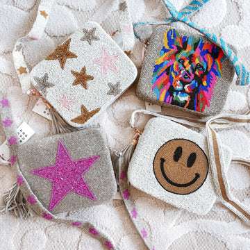 Tiana Designs Beaded Box Purse - Silver and Pink Star