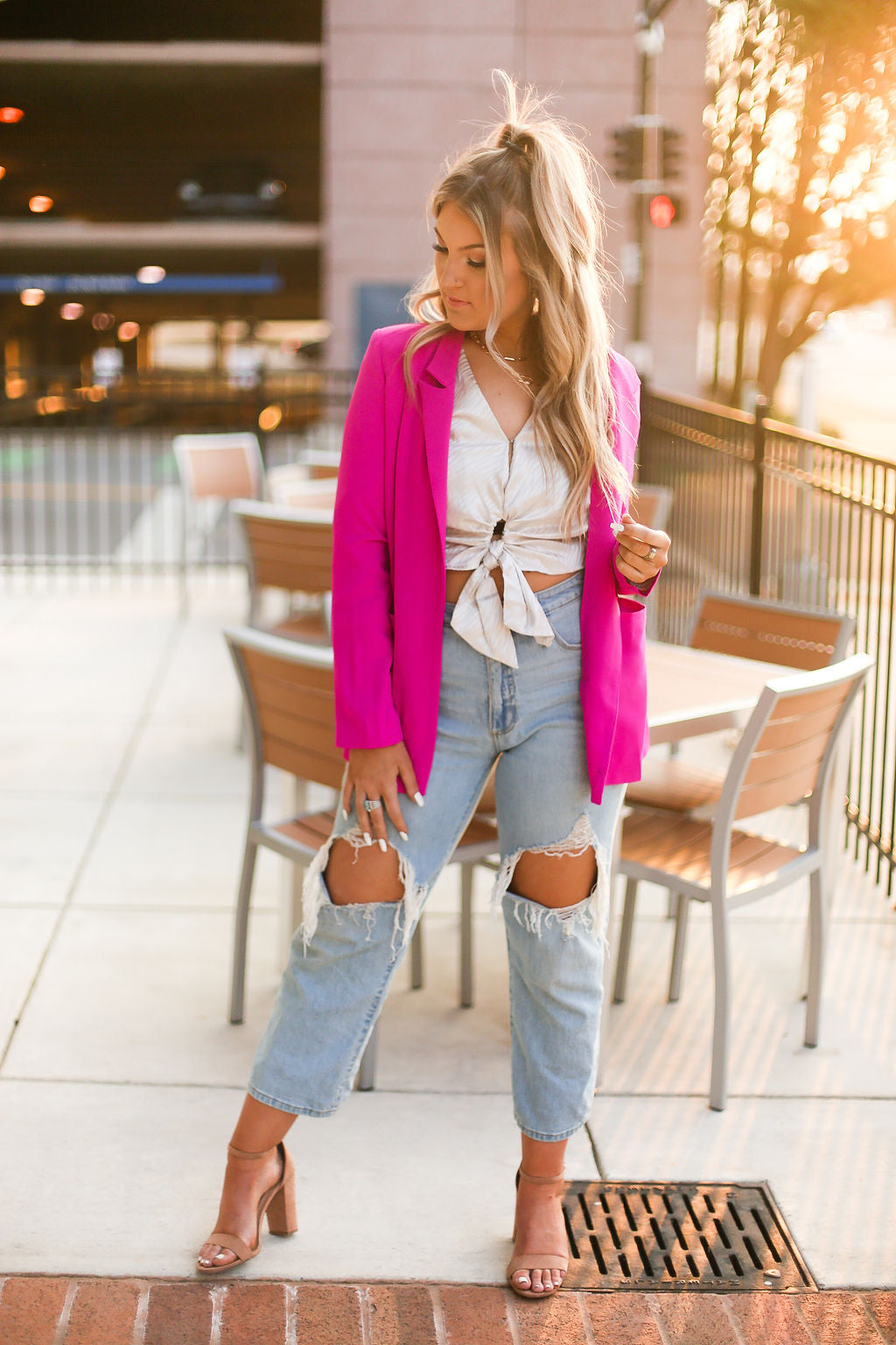 Zebra Print Long Sleeve Tie Top