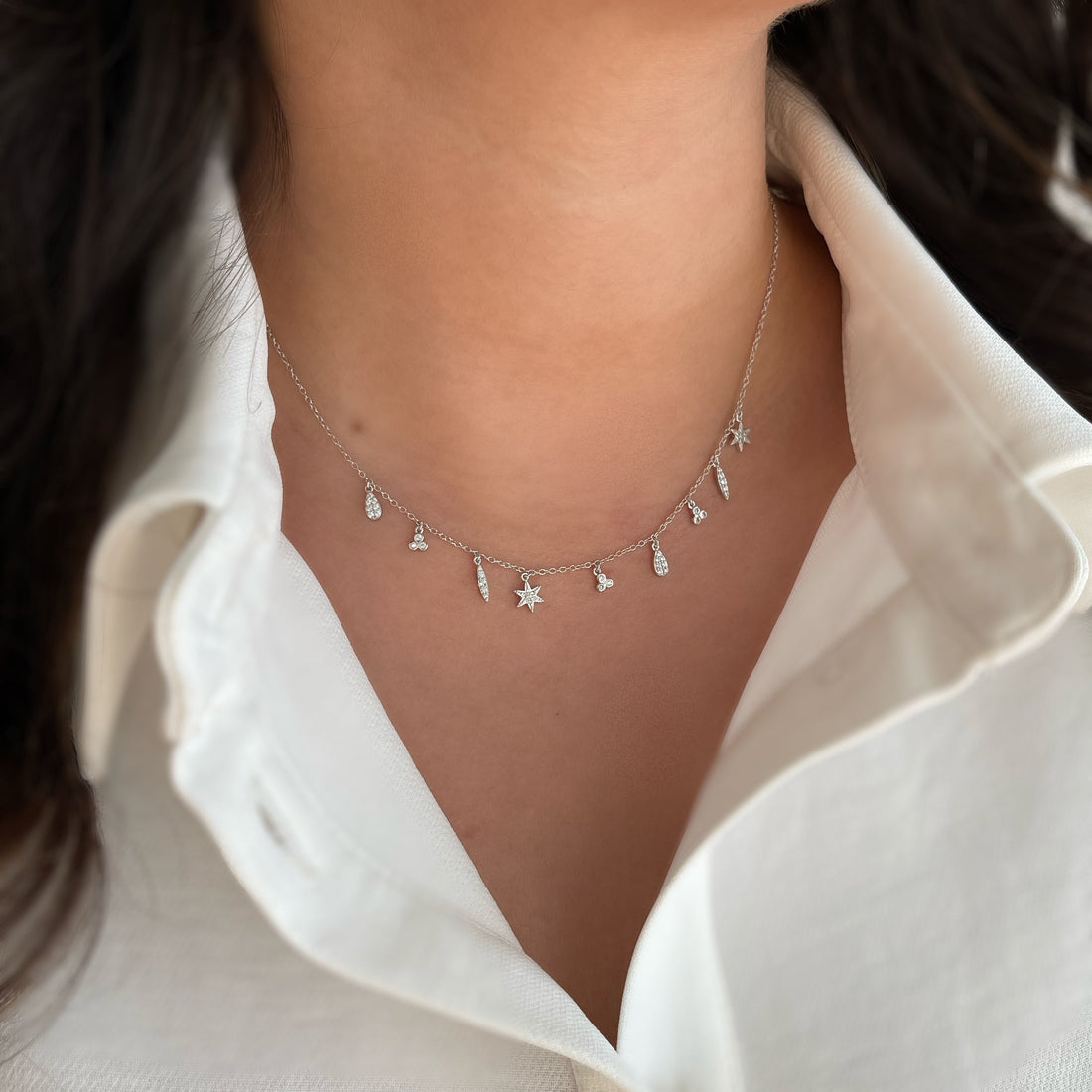 Boho Multi-Charm Silver Necklace
