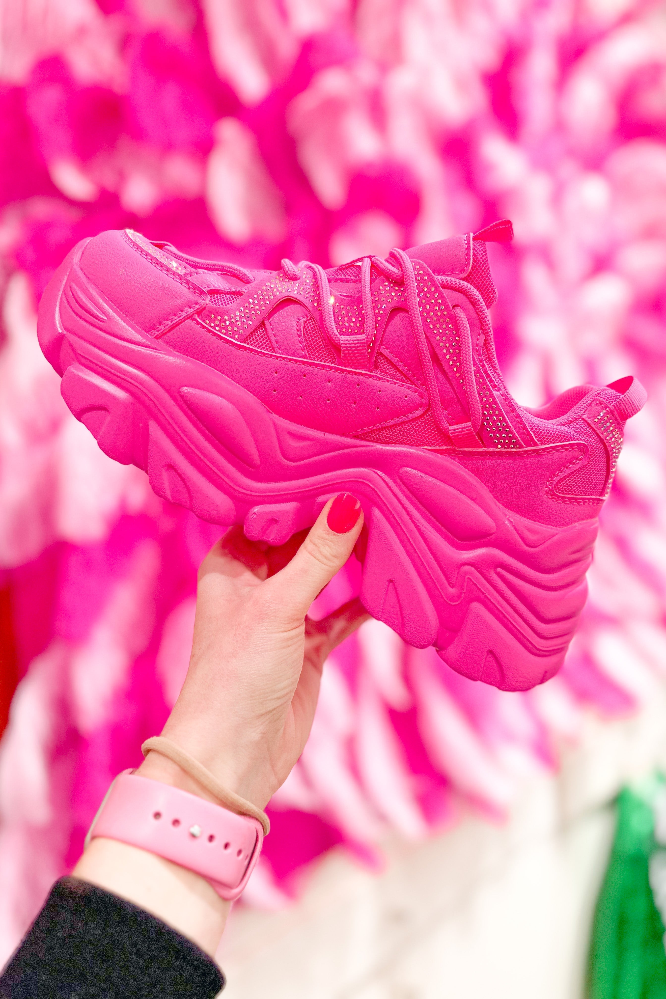 Laura Rhinestone Chunky Hot Pink Sneaker