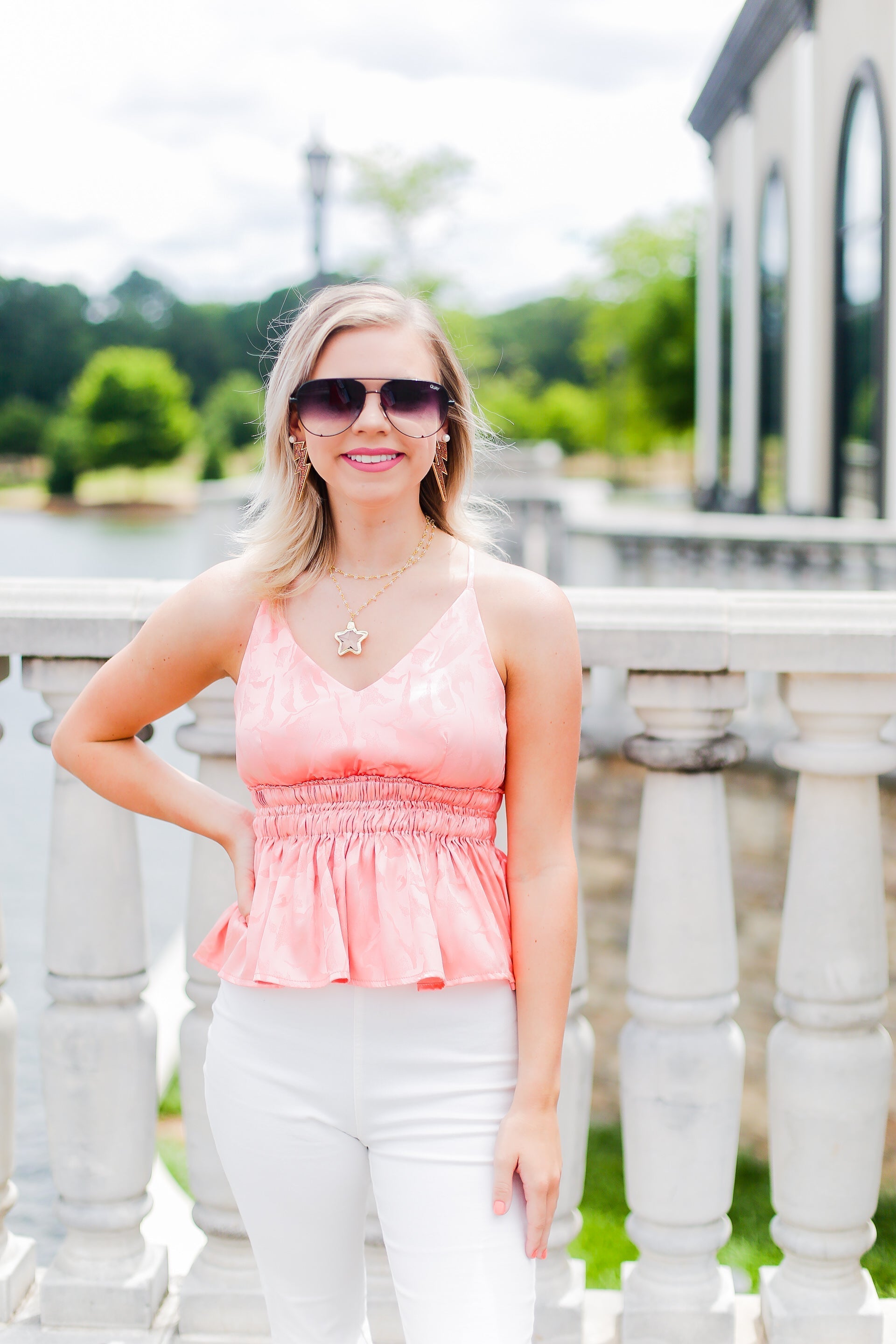Peach Silk Ruffle Tank Top