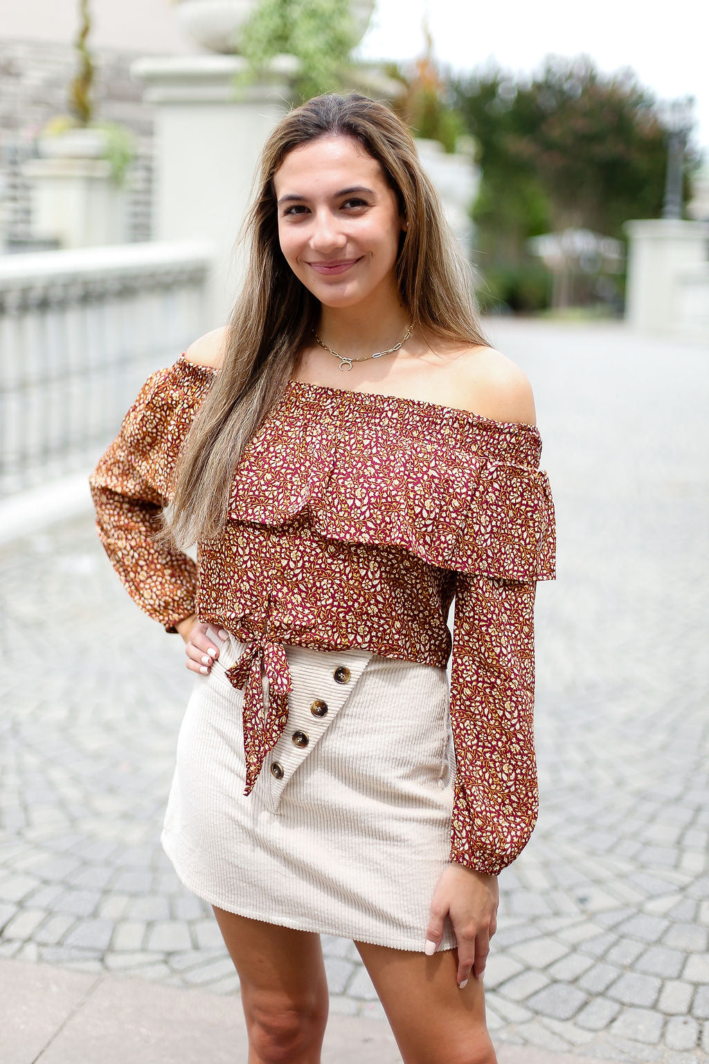Beige Corduroy Button Mini Skirt
